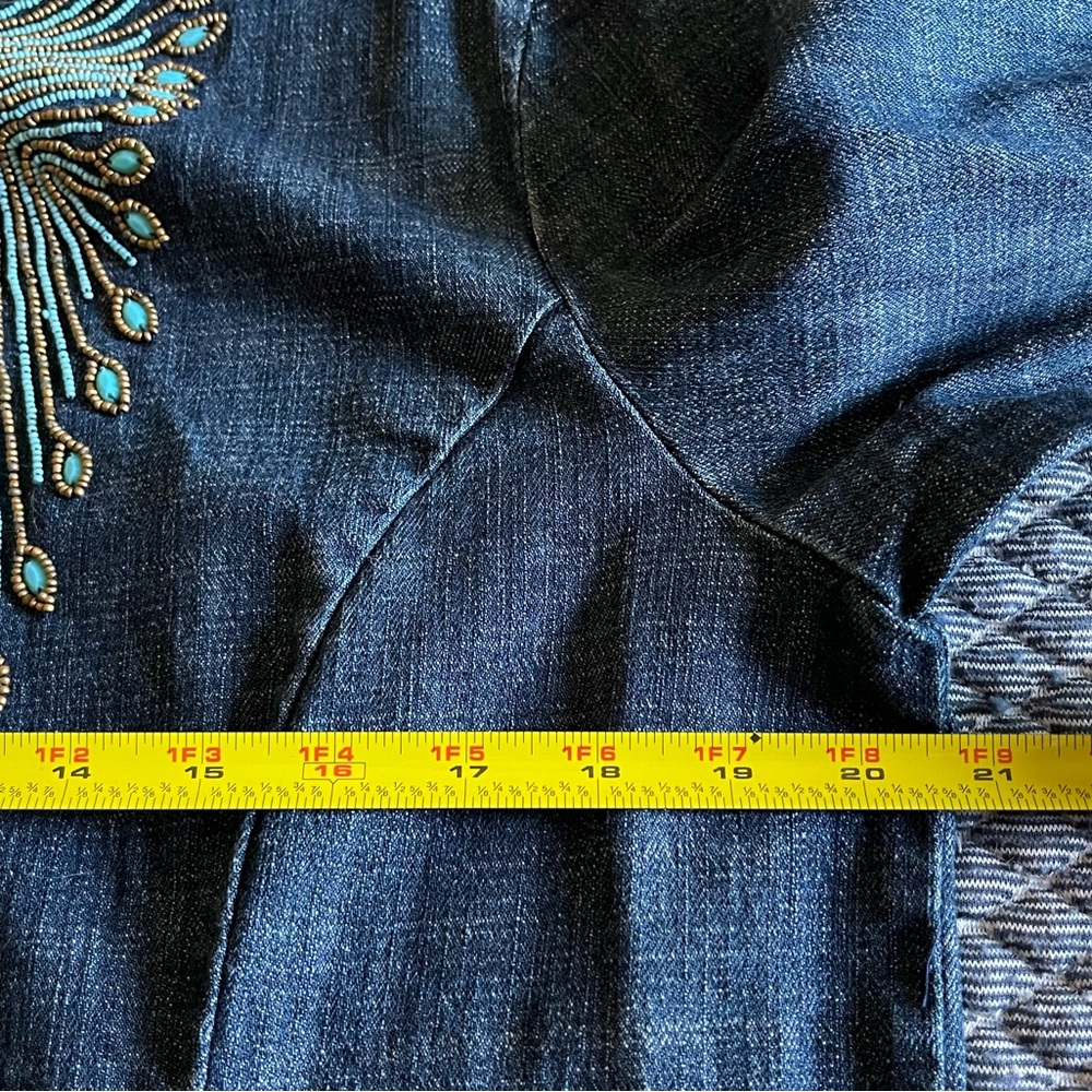 Chico’s Dark Blue Denim Jacket with Turquoise Accents - Picture 5 of 7